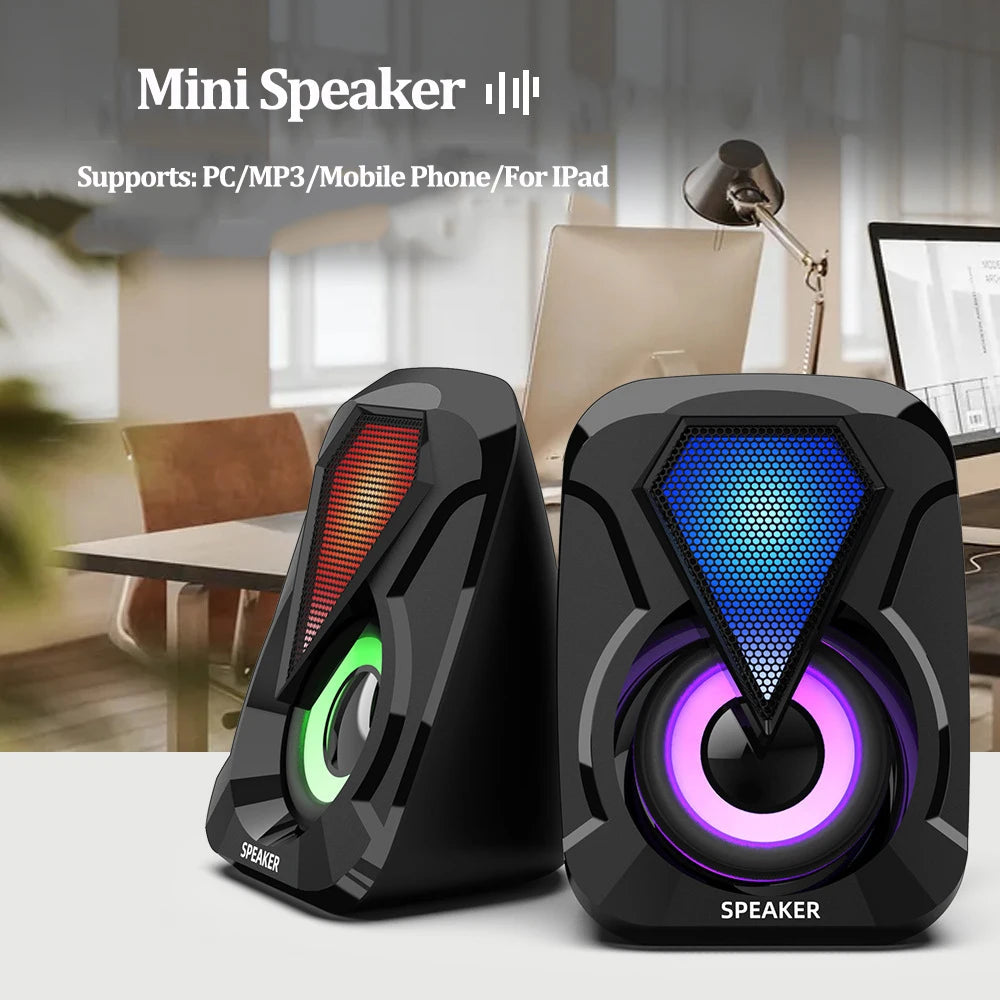 Mini USB Wired Computer Speaker RGB Lighting Desktop Gaming High Volume Home Office Soundbox Colorful Powerful Bass Loudspeaker