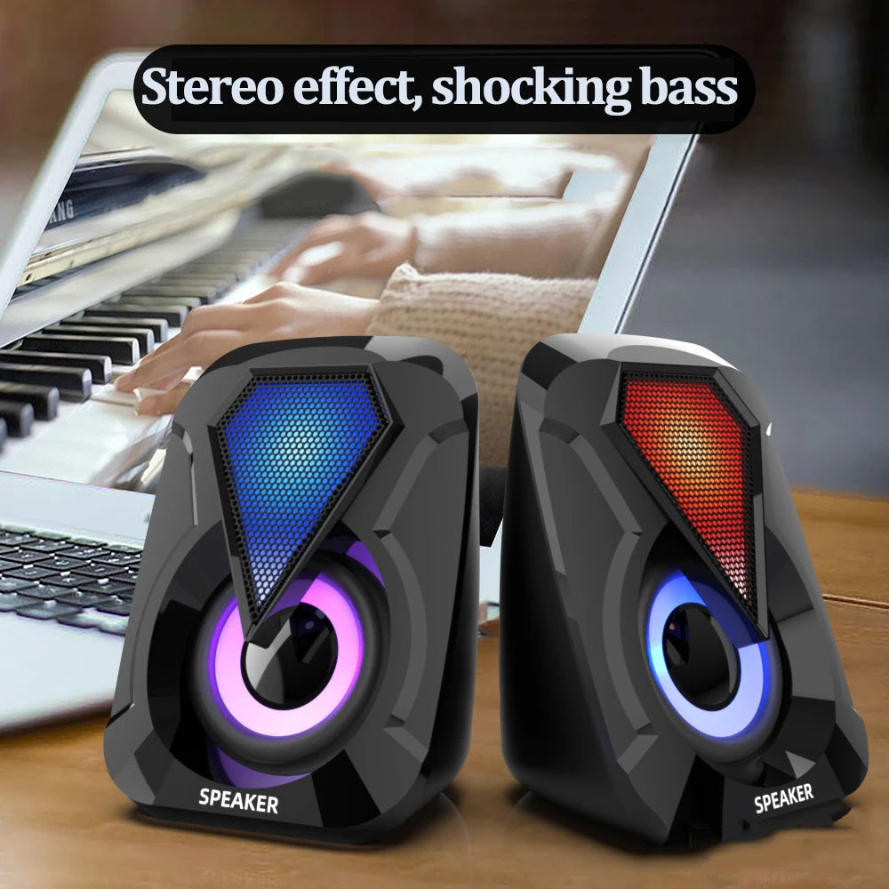 Mini USB Wired Computer Speaker RGB Lighting Desktop Gaming High Volume Home Office Soundbox Colorful Powerful Bass Loudspeaker